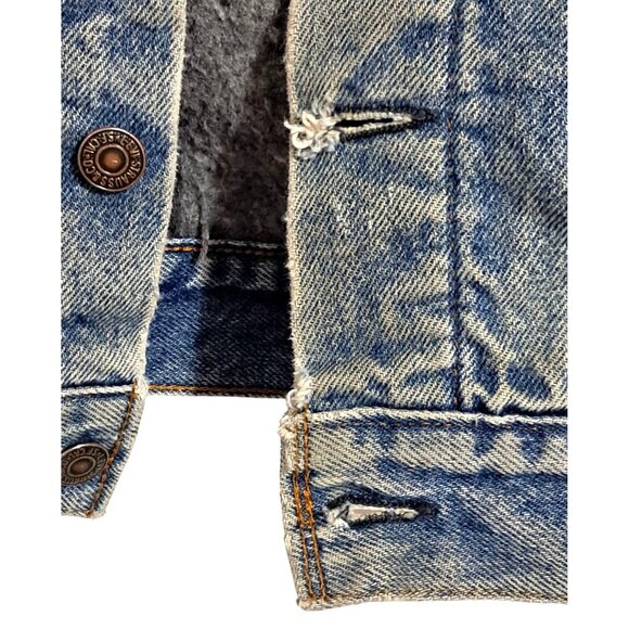Levis Trucker Jacket Mens 40 Vintage Distressed Blanket Lined Blue Jean Denim Bu - Picture 6 of 16
